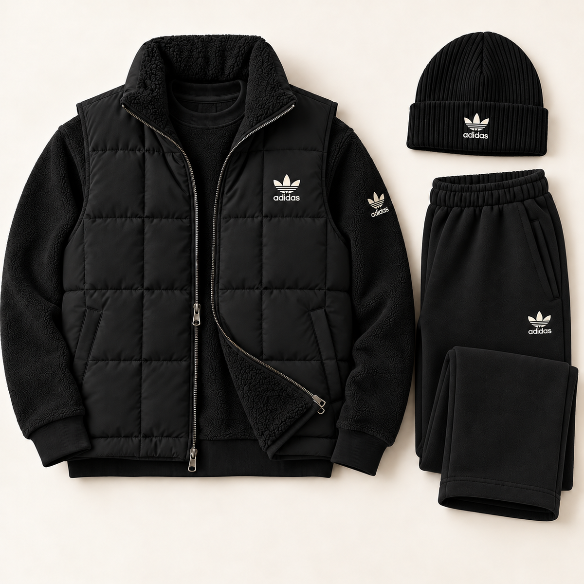 Originals Navy Fleece & Puffer Vest Tracksuit Set with Beanie