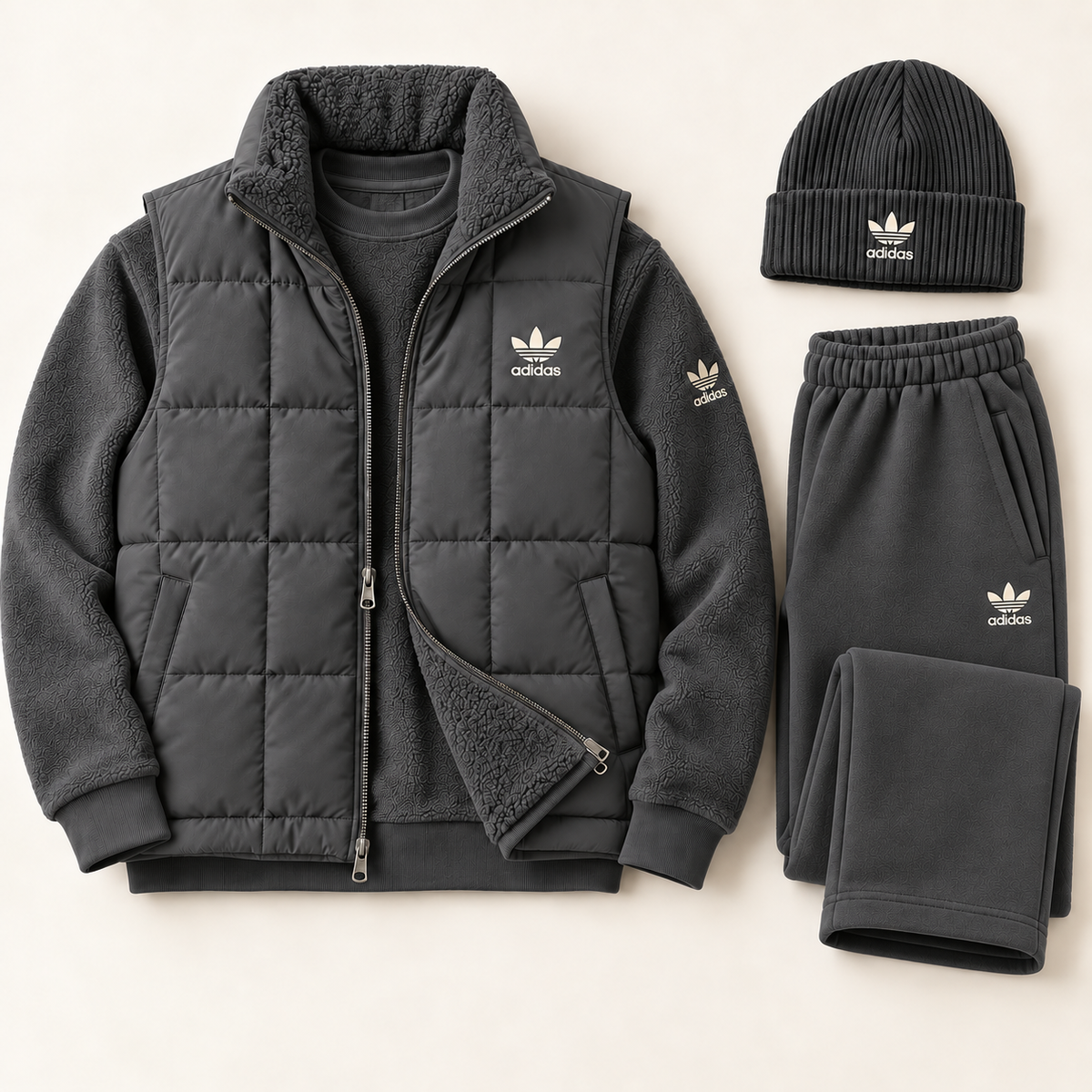 Originals Navy Fleece & Puffer Vest Tracksuit Set with Beanie