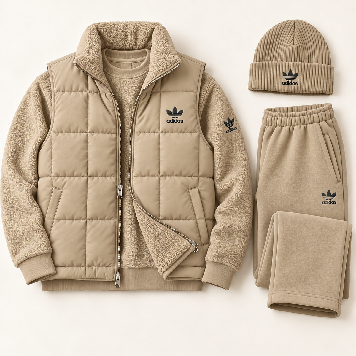 Originals Navy Fleece & Puffer Vest Tracksuit Set with Beanie