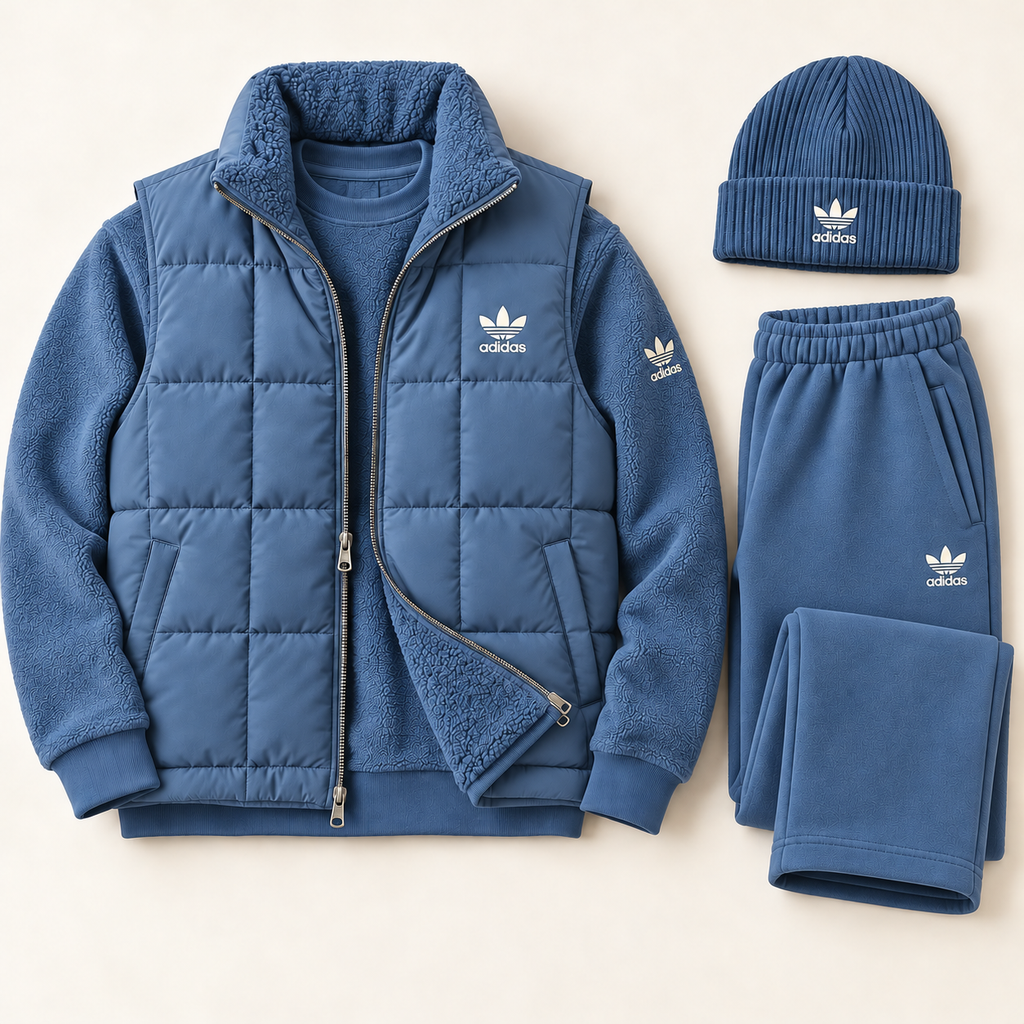 Originals Navy Fleece & Puffer Vest Tracksuit Set with Beanie
